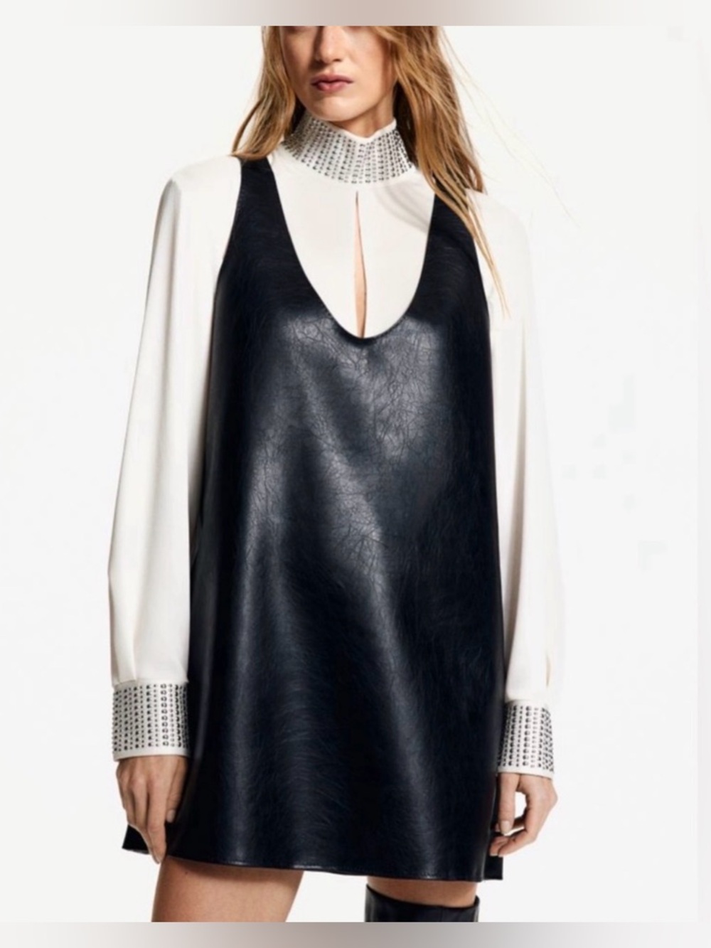 H&M Edition Black Coated Faux-Leather Slip Mini Dress S